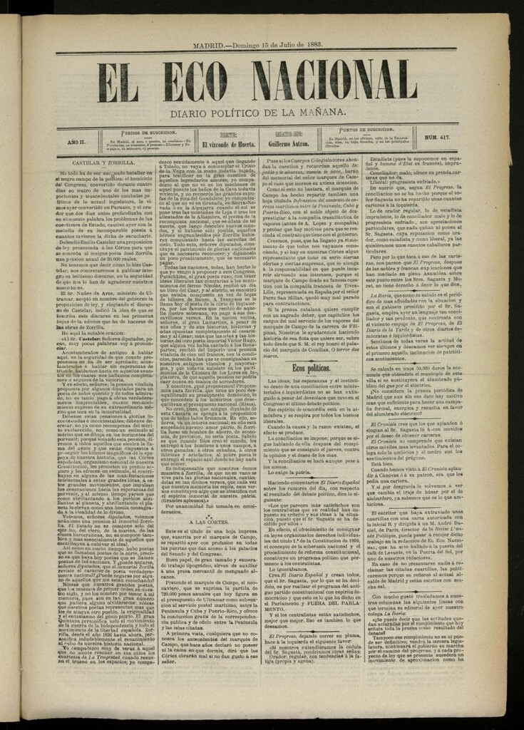 Miniatura de El Eco Nacional de 15 de julio de 1883, nº 417