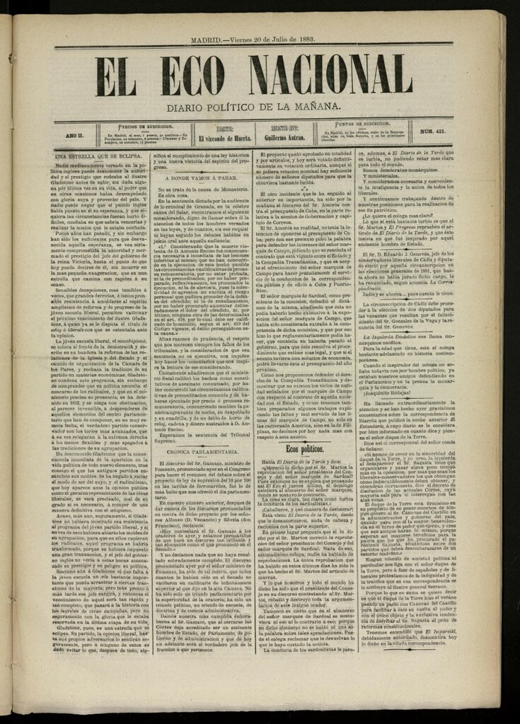 Miniatura de El Eco Nacional de 20 de julio de 1883, nº 421