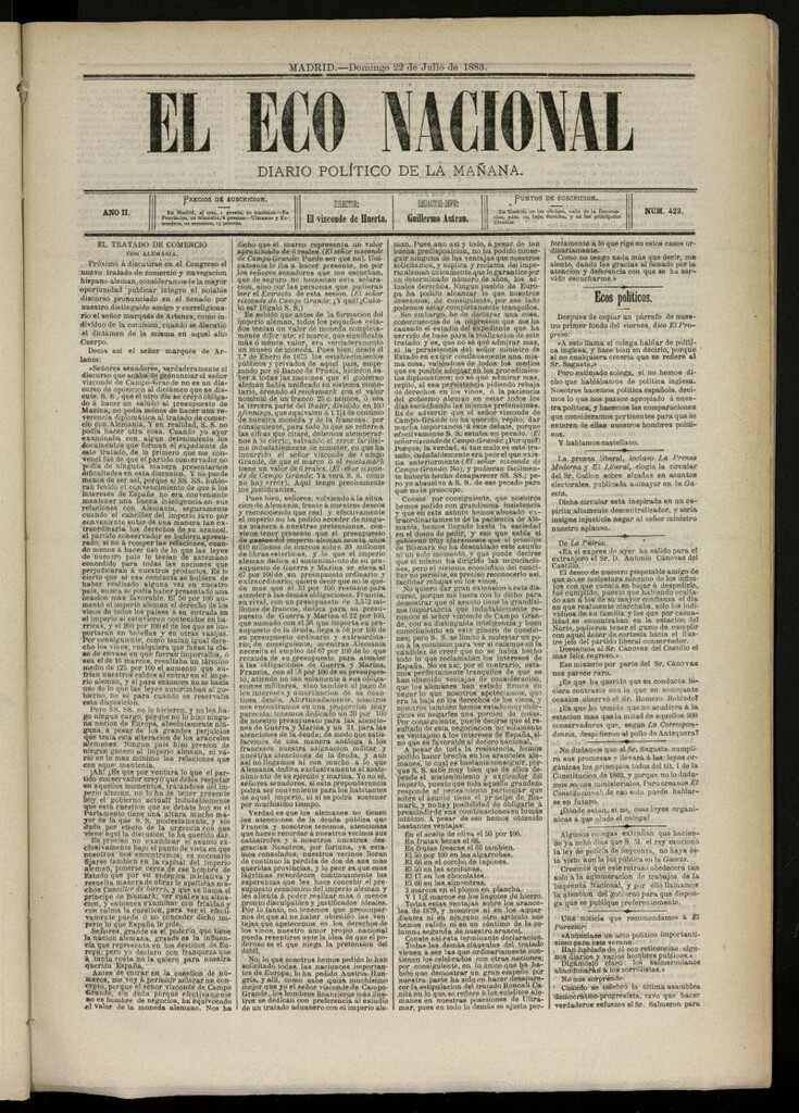 Miniatura de El Eco Nacional de 22 de julio de 1883, nº 423