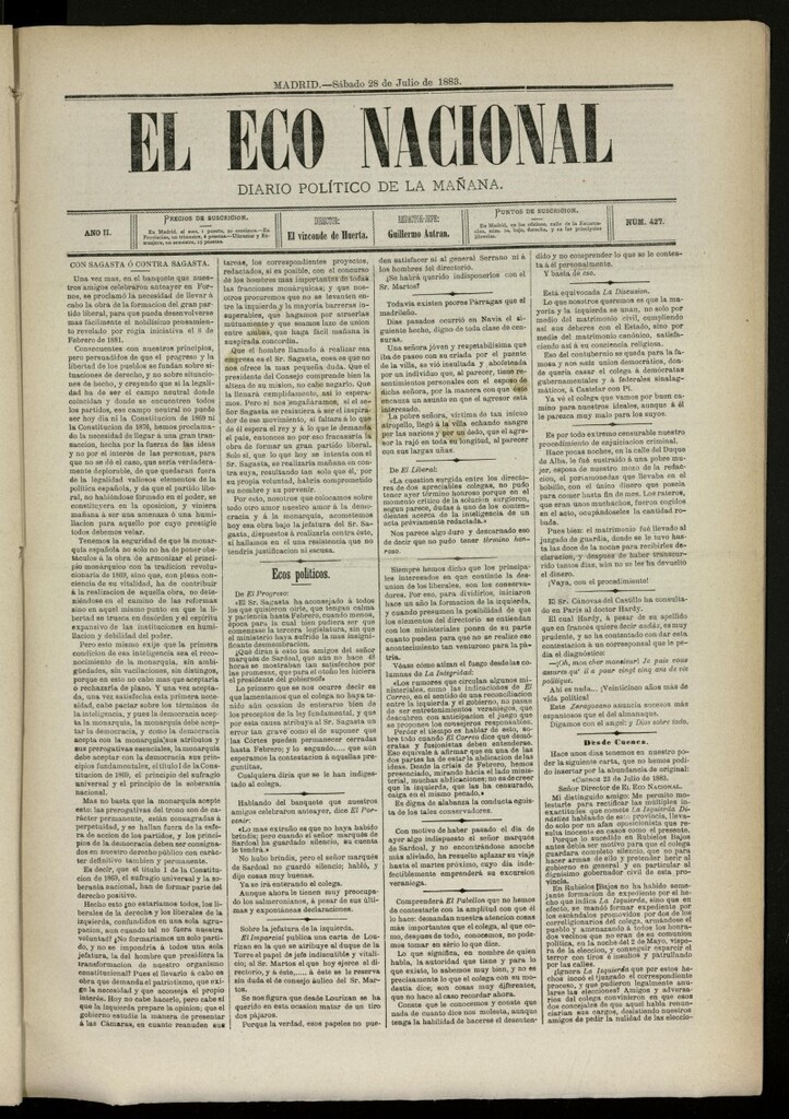 Miniatura de El Eco Nacional de 28 de julio de 1883, nº 427