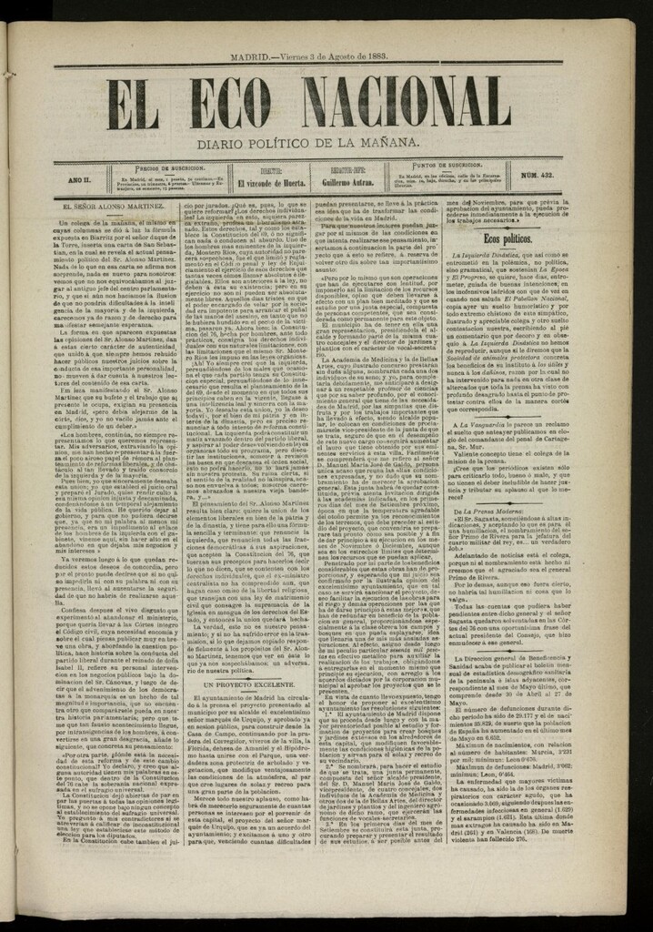 Miniatura de El Eco Nacional de 3 de agosto de 1883, nº 432