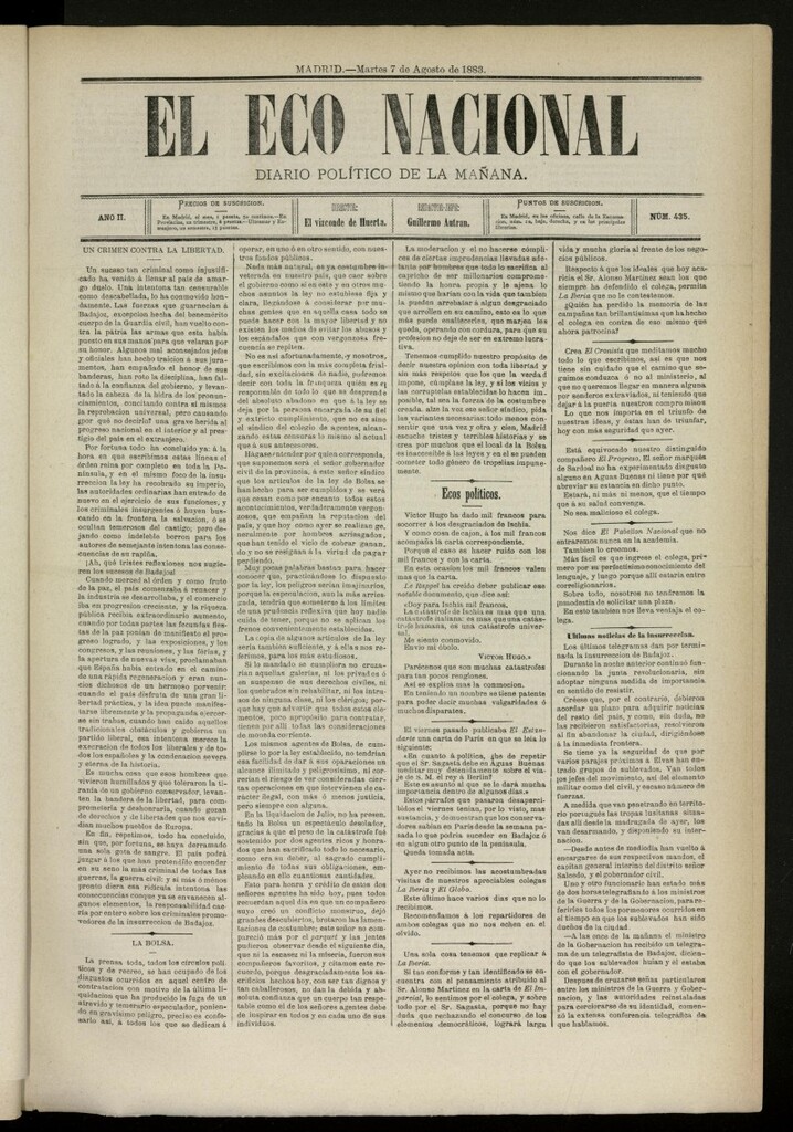 Miniatura de El Eco Nacional de 7 de agosto de 1883, nº 435