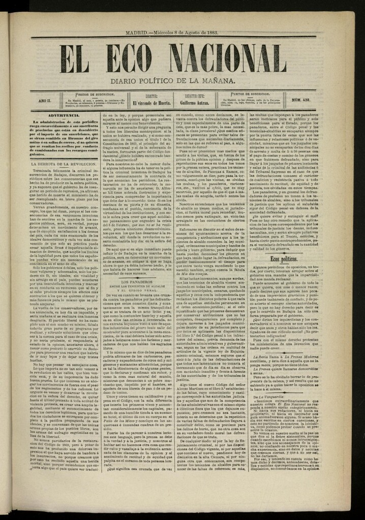 Miniatura de El Eco Nacional del 8 de agosto de 1883, nº 438