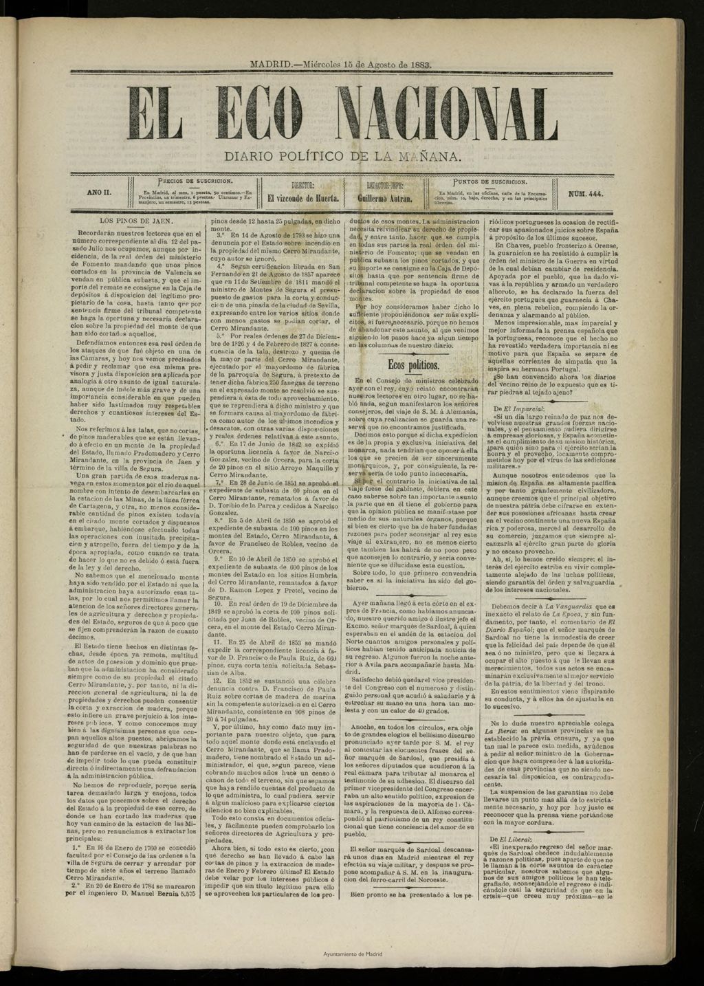 Miniatura de El Eco Nacional de 15 de agosto de 1883, nº 444