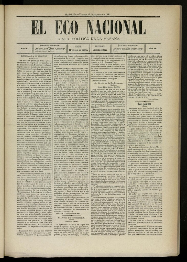 Miniatura de El Eco Nacional de 17 de agosto de 1883, nº 447