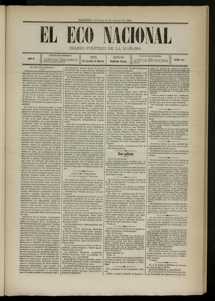 Miniatura de El Eco Nacional de 24 de agosto de 1883, nº 453