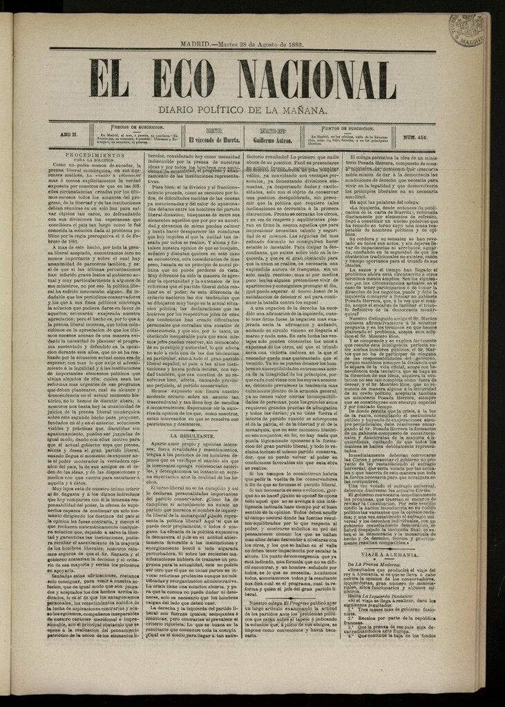 Miniatura de El Eco Nacional de 28 de agosto de 1883, nº 456