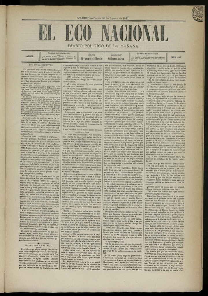 Miniatura de El Eco Nacional de 30 de agosto de 1883, nº 458