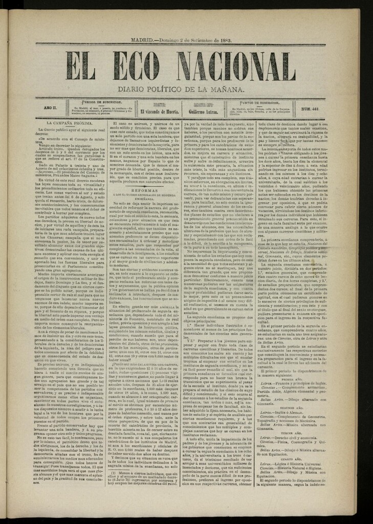 Miniatura de El Eco Nacional de 2 de septiembre de 1883, nº 461