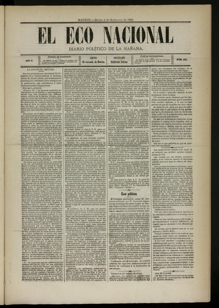 Miniatura de El Eco Nacional de 4 de septiembre de 1883, nº 462