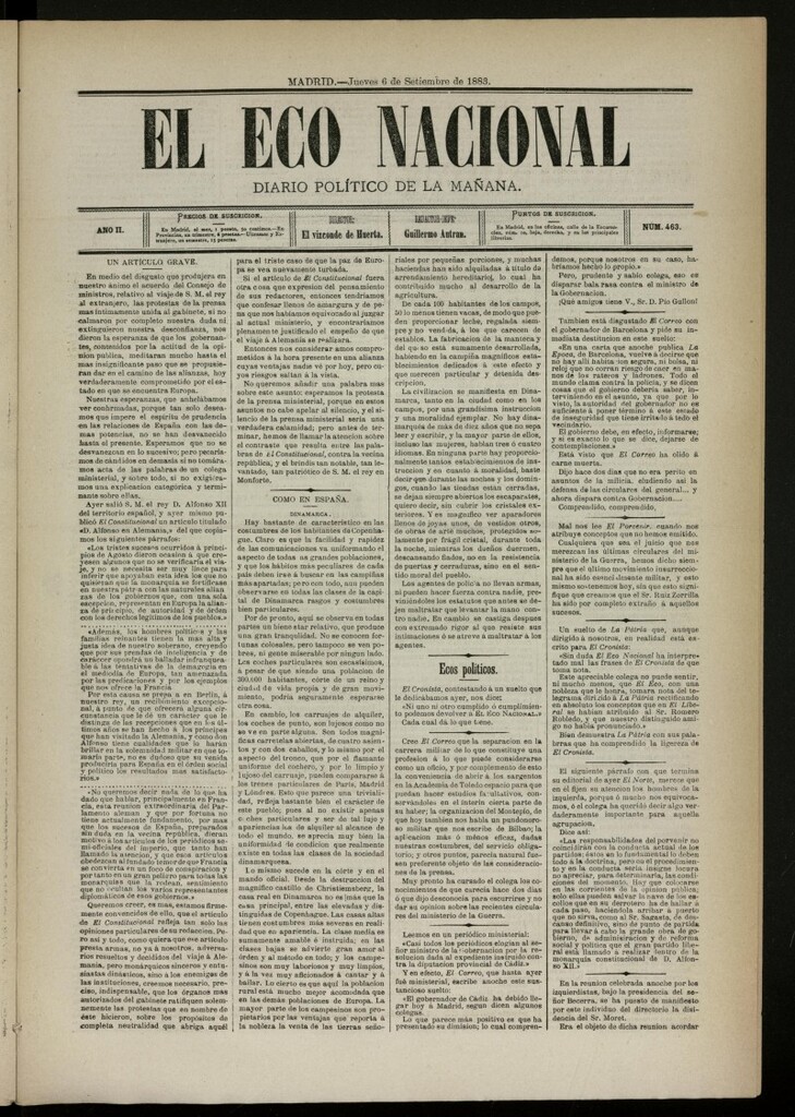 Miniatura de El Eco Nacional de 6 de septiembre de 1883, nº 463