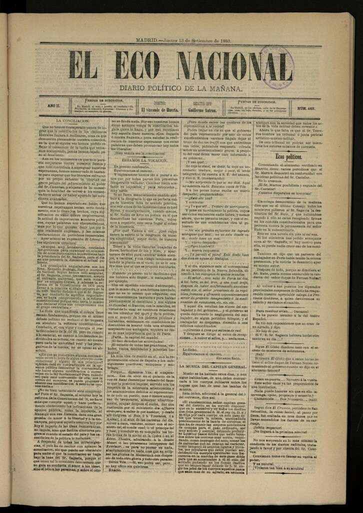 Miniatura de El Eco Nacional de 13 de septiembre de 1883, nº 468