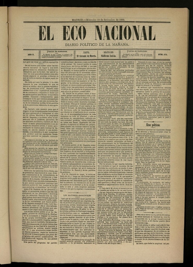 Miniatura de El Eco Nacional de 19 de septiembre de 1883, nº 473