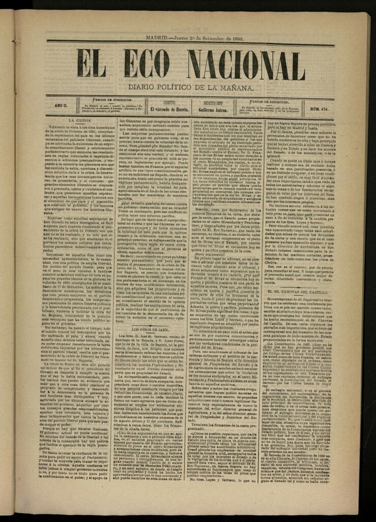 Miniatura de El Eco Nacional de 20 de septiembre de 1883, nº 474