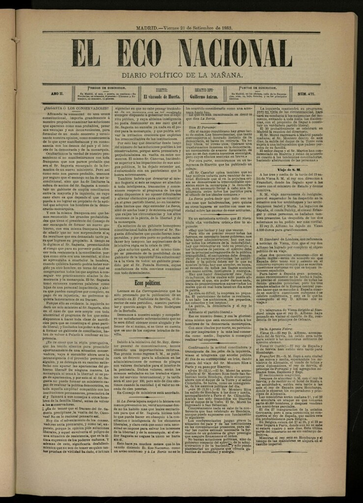 Miniatura de El Eco Nacional de 21 de septiembre de 1883, nº 475
