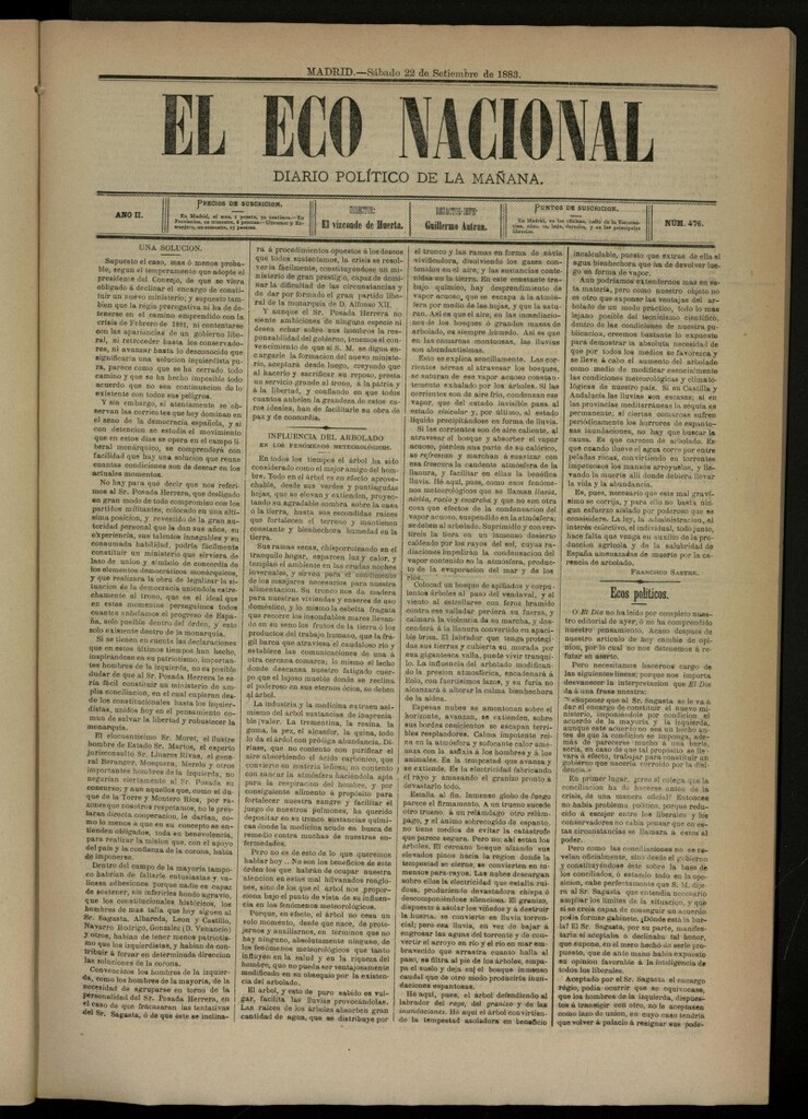 Miniatura de El Eco Nacional de 22 de septiembre de 1883, nº 476
