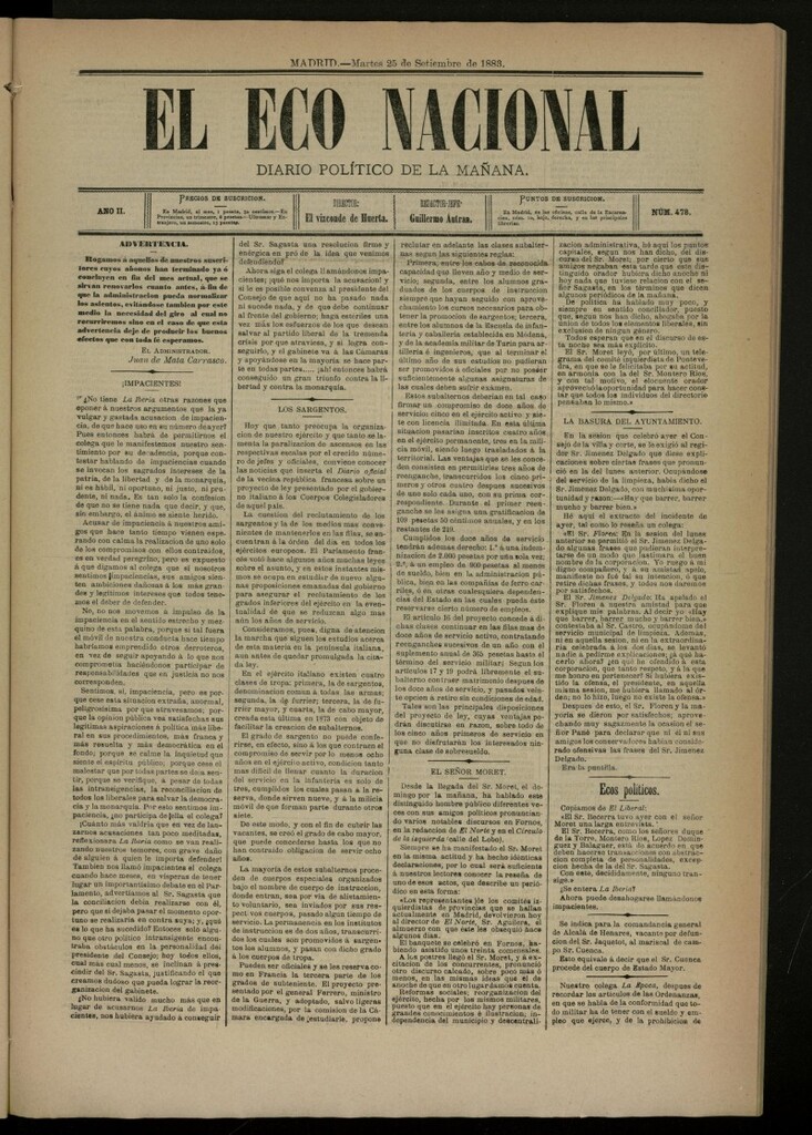 Miniatura de El Eco Nacional de 25 de septiembre de 1883, nº 478