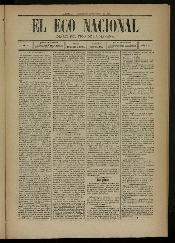 Miniatura de El Eco Nacional de 26 de septiembre de 1883, nº 479