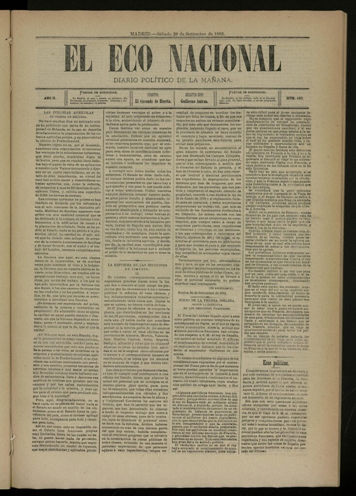 Miniatura de El Eco Nacional de 29 de septiembre de 1883, nº 482