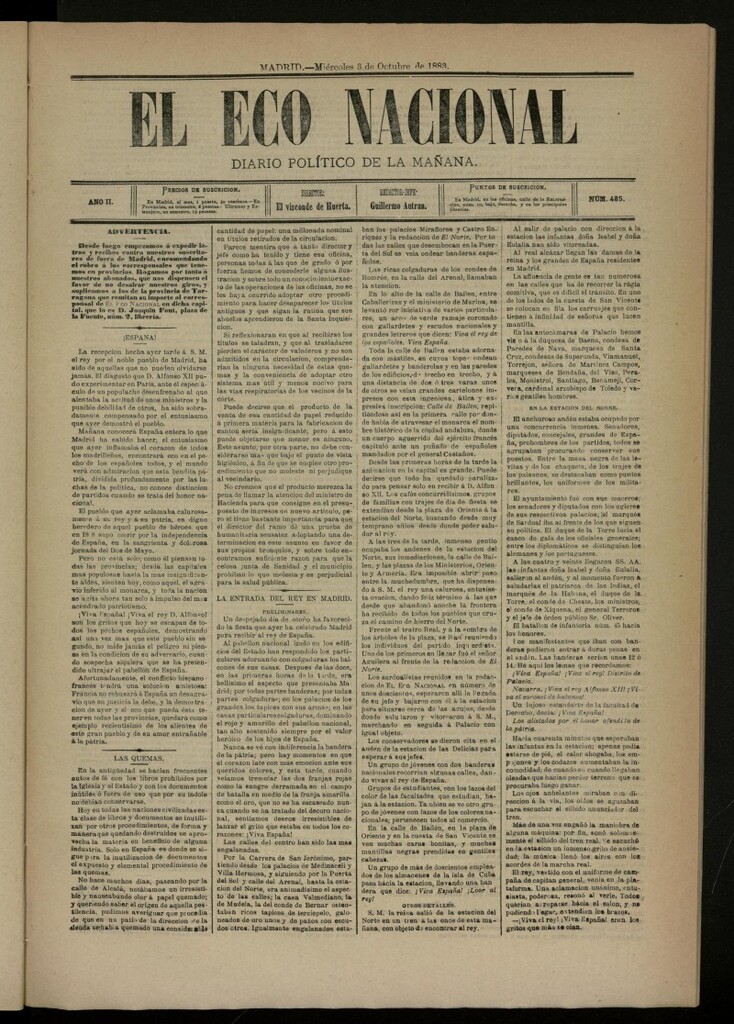 Miniatura de El Eco Nacional de 3 de octubre de 1883, nº 485