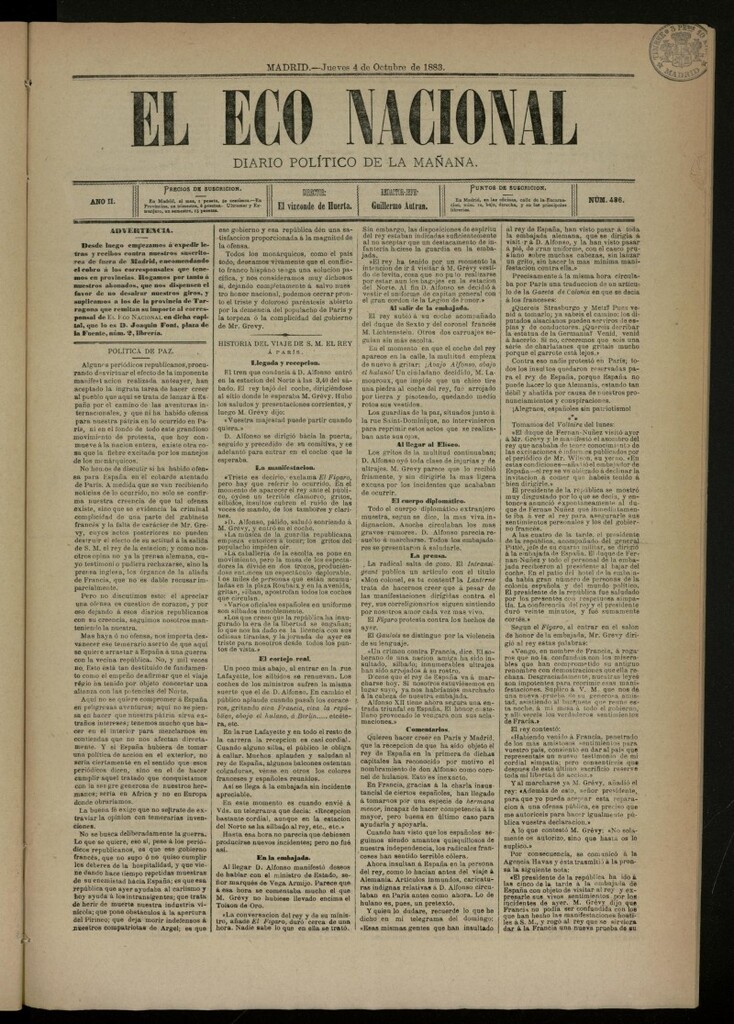 Miniatura de El Eco Nacional de 4 de octubre de 1883, nº 486