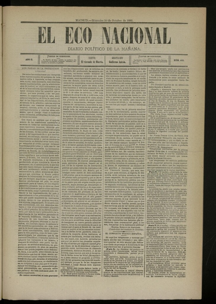 Miniatura de El Eco Nacional de 10 de octubre de 1883, nº 491