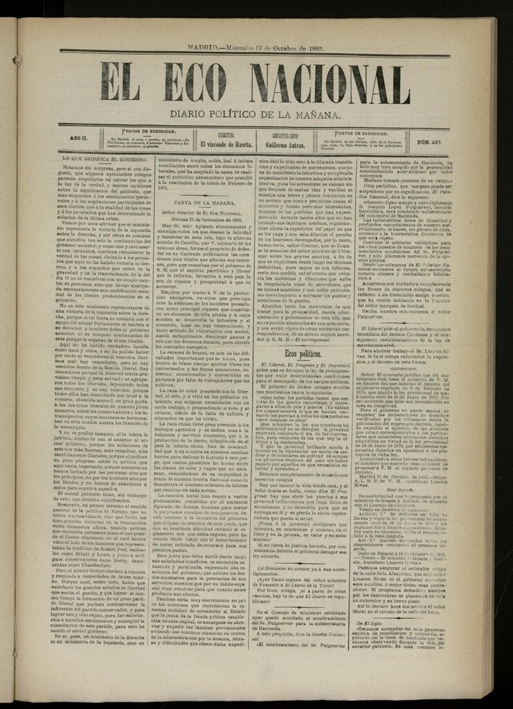 Miniatura de El Eco Nacional de 17 de octubre de 1883, nº 497