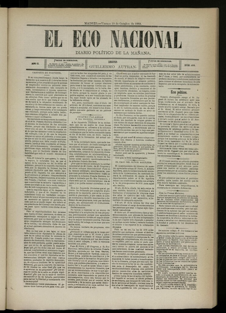 Miniatura de El Eco Nacional de 19 de octubre de 1883, nº 499