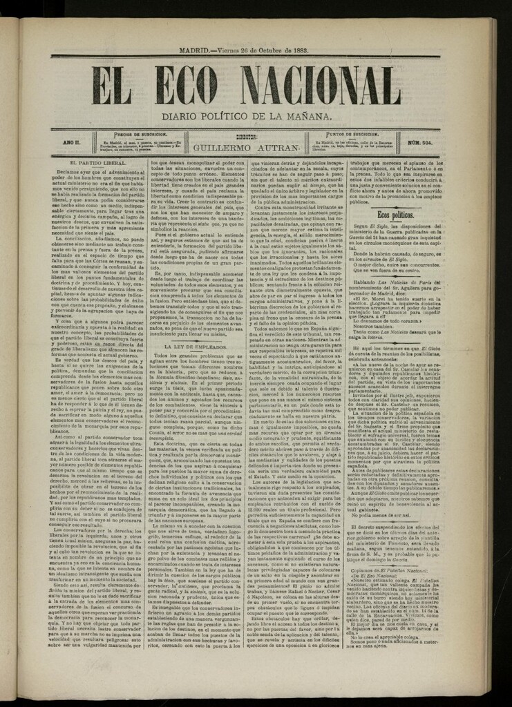 Miniatura de El Eco Nacional de 26 de octubre de 1883, nº 504