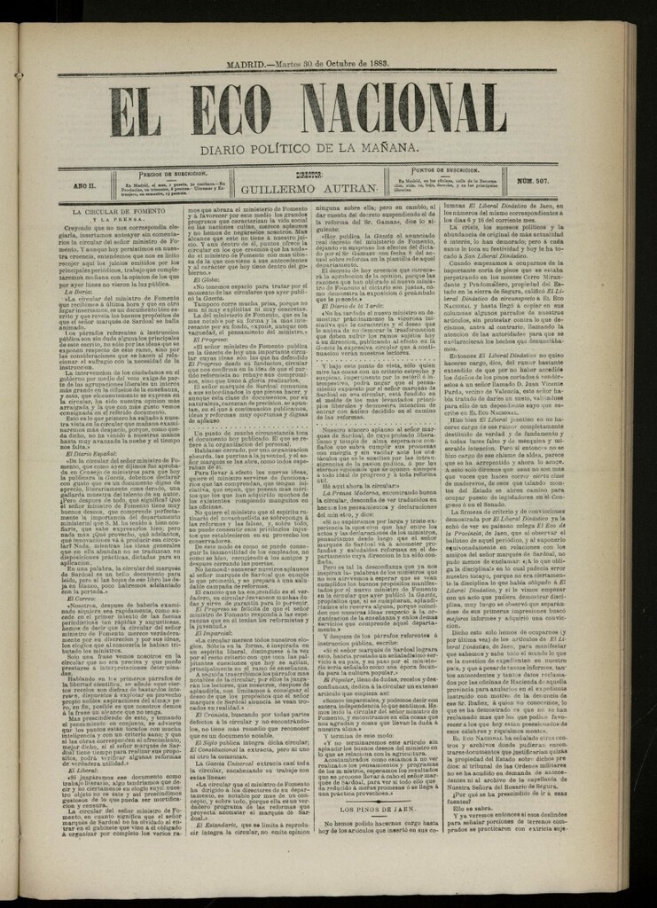 Miniatura de El Eco Nacional de 30 de octubre de 1883, nº 507