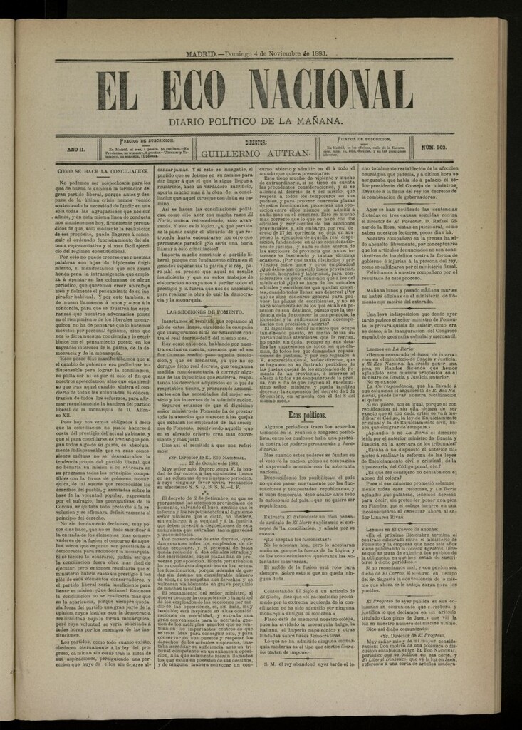 Miniatura de El Eco Nacional de 4 de noviembre de 1883, nº 502