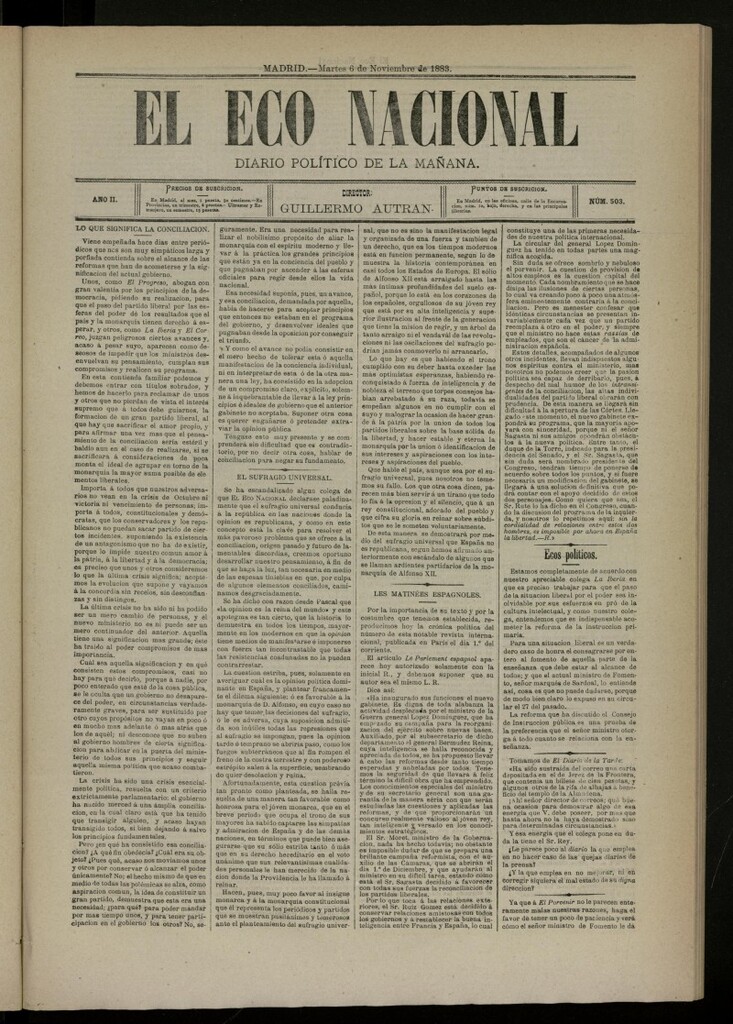 Miniatura de El Eco Nacional de 6 de noviembre de 1883, nº 503