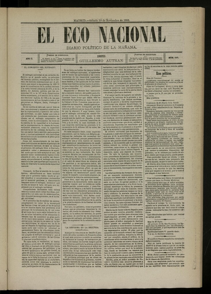 Miniatura de El Eco Nacional de 10 de noviembre de 1883, nº 507