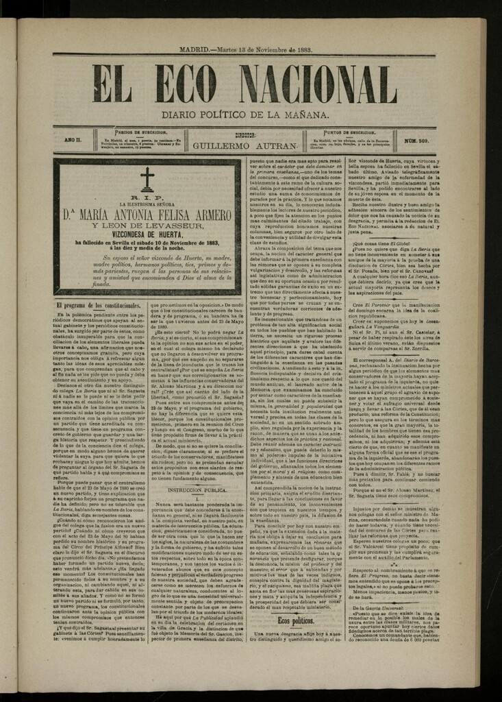 Miniatura de El Eco Nacional de 13 de noviembre de 1883, nº 509