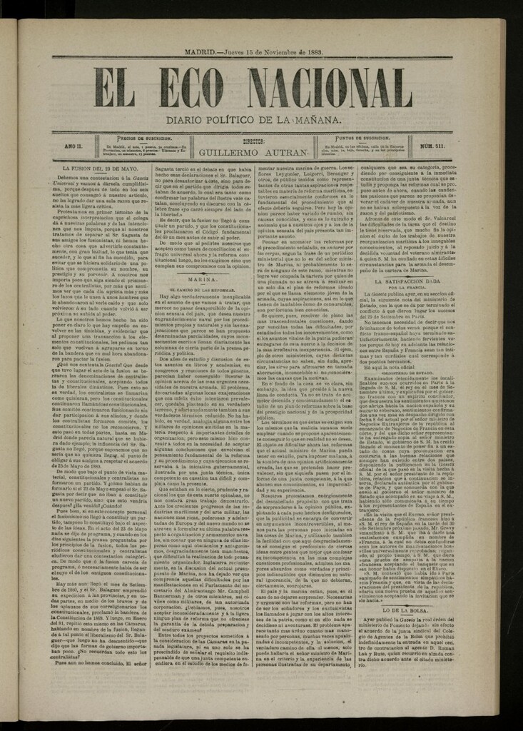 Miniatura de El Eco Nacional de 15 de noviembre de 1883, nº 511