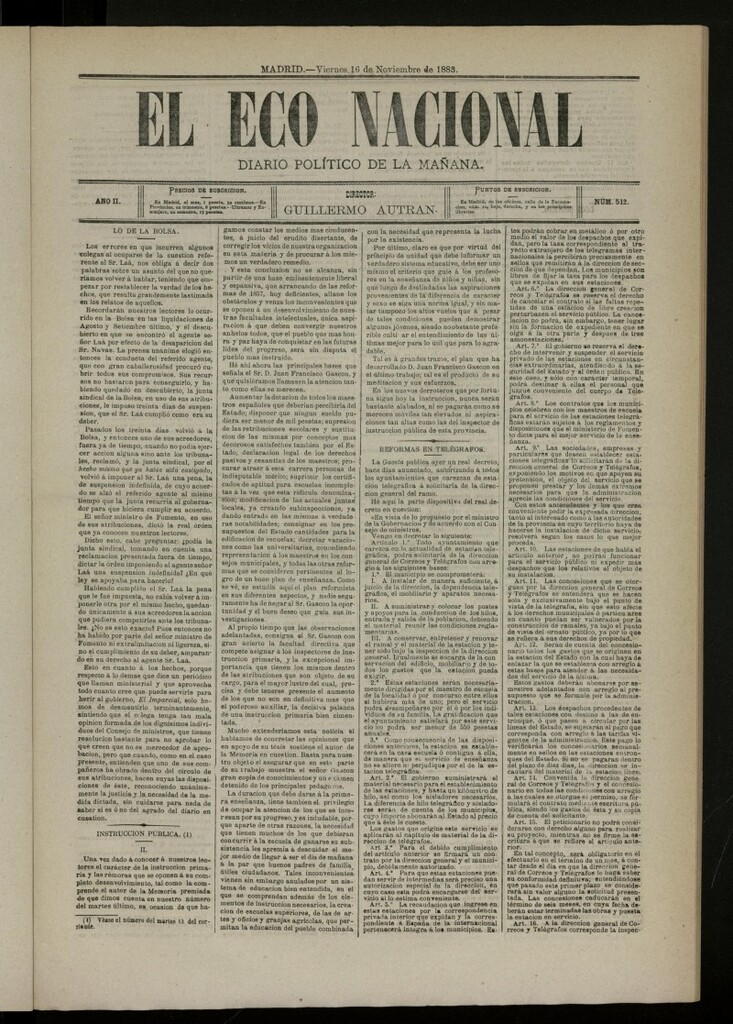 Miniatura de El Eco Nacional de 16 de noviembre de 1883, nº 512