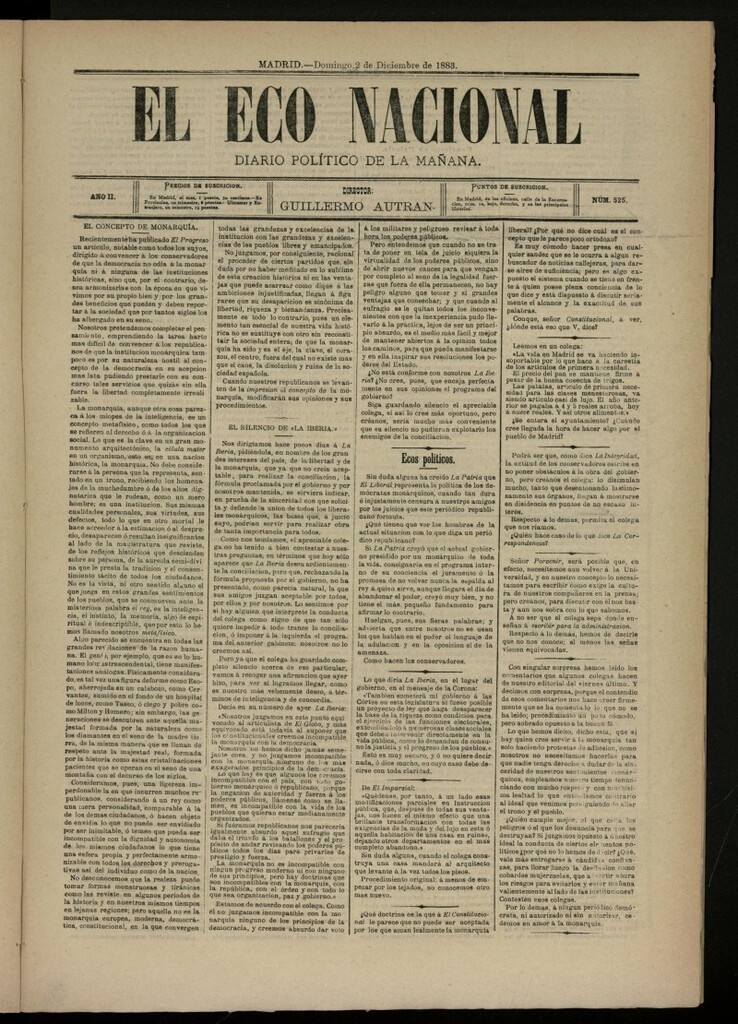 Miniatura de El Eco Nacional de 2 de diciembre de 1883, nº 525