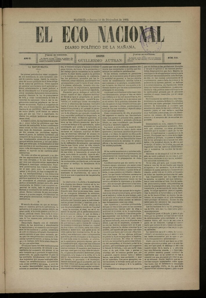 Miniatura de El Eco Nacional de 13 de diciembre de 1883, nº 533