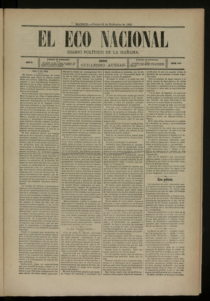 Miniatura de El Eco Nacional de 21 de diciembre de 1883, nº 540