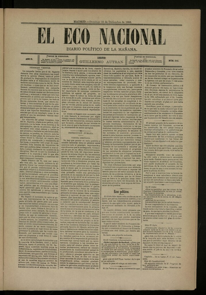 Miniatura de El Eco Nacional de 23 de diciembre de 1883, nº 542