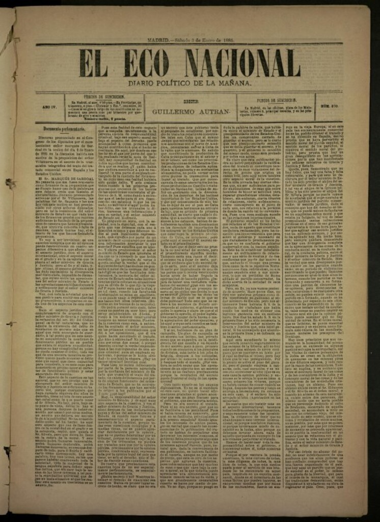 Miniatura de El Eco Nacional de 3 de enero de 1885, nº 870