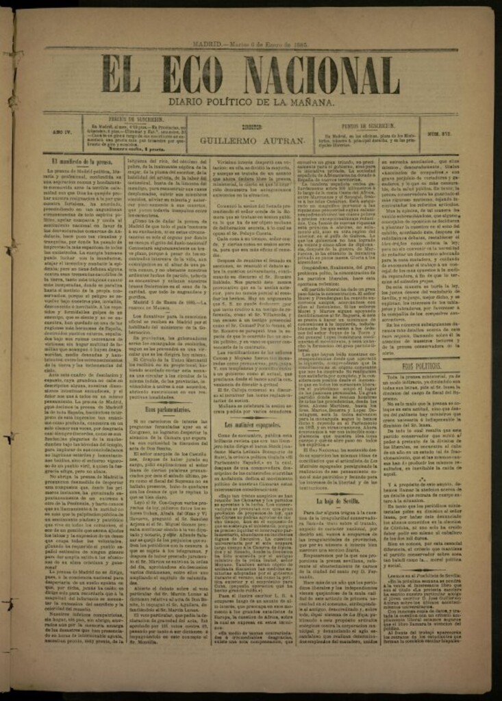 Miniatura de El Eco Nacional de 6 de enero de 1885, nº 872