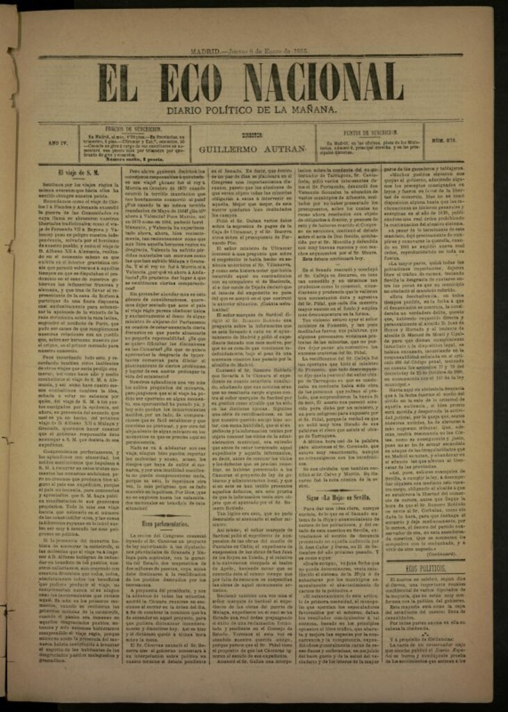 Miniatura de El Eco Nacional de 8 de enero de 1885, nº 878