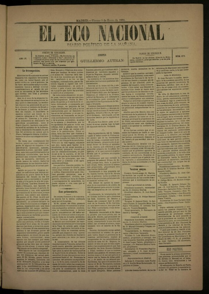 Miniatura de El Eco Nacional de 9 de enero de 1885, nº 879