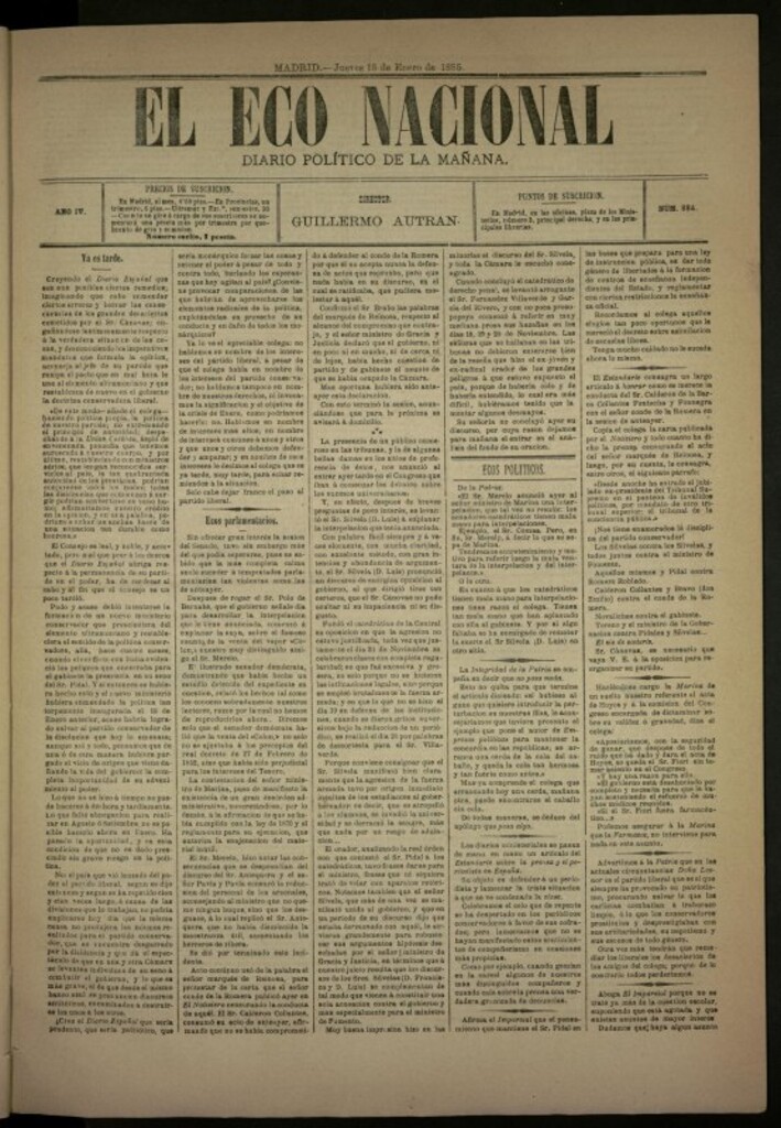 Miniatura de El Eco Nacional de 15 de enero de 1885, nº 884