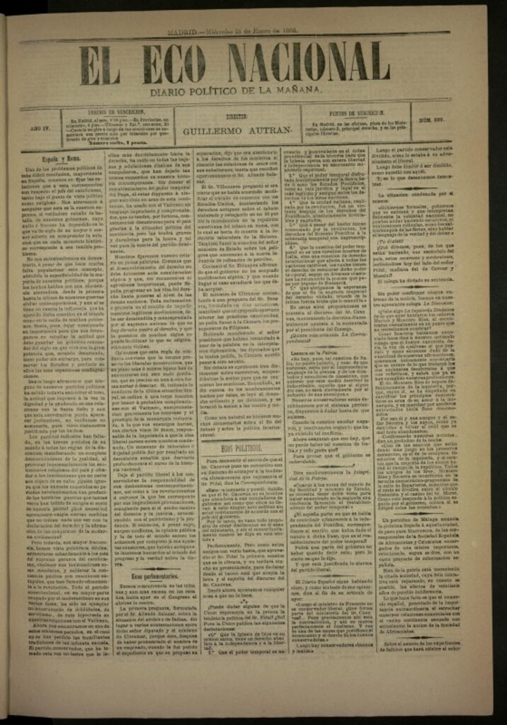 Miniatura de El Eco Nacional de 21 de enero de 1885, nº 889