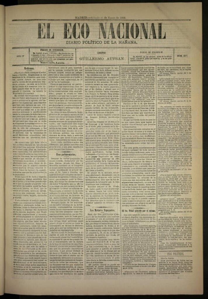 Miniatura de El Eco Nacional de 31 de enero de 1885, nº 897