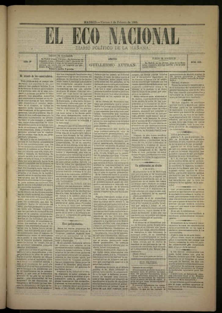 Miniatura de El Eco Nacional de 6 de febrero de 1885, nº 902