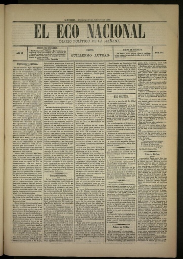 Miniatura de El Eco Nacional de 8 de febrero de 1885, nº 903