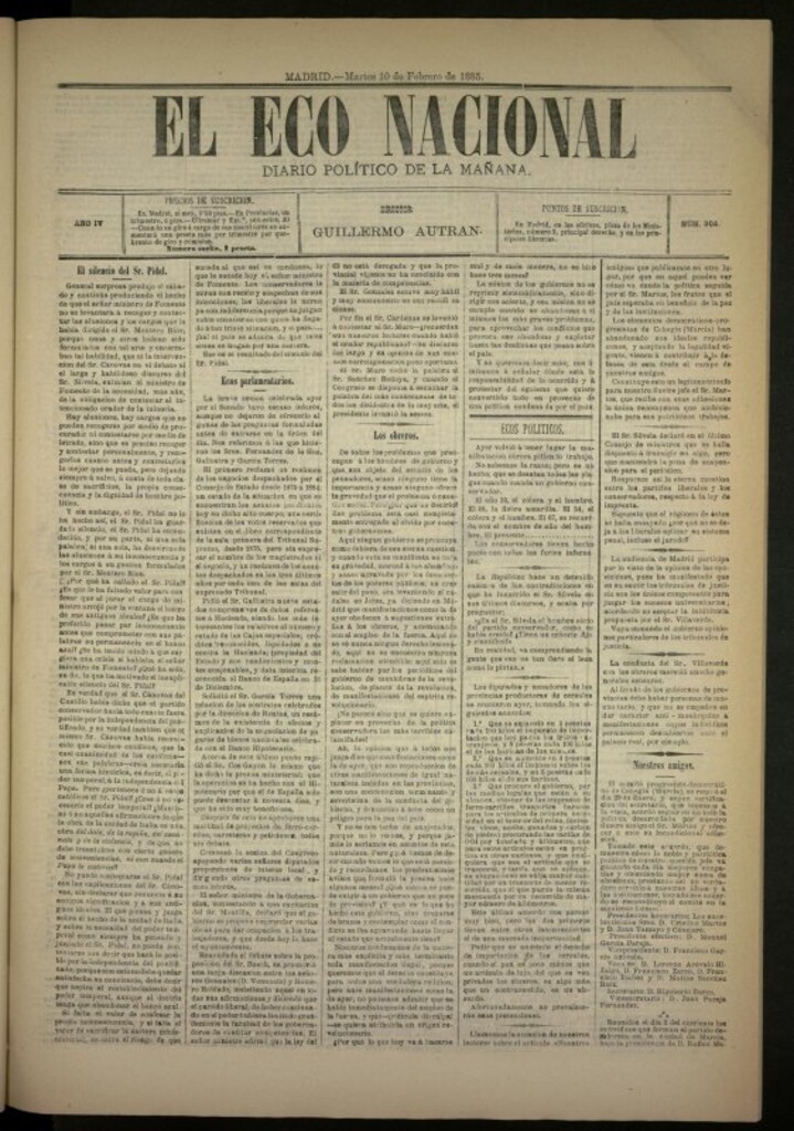 Miniatura de El Eco Nacional de 10 de febrero de 1885, nº 904